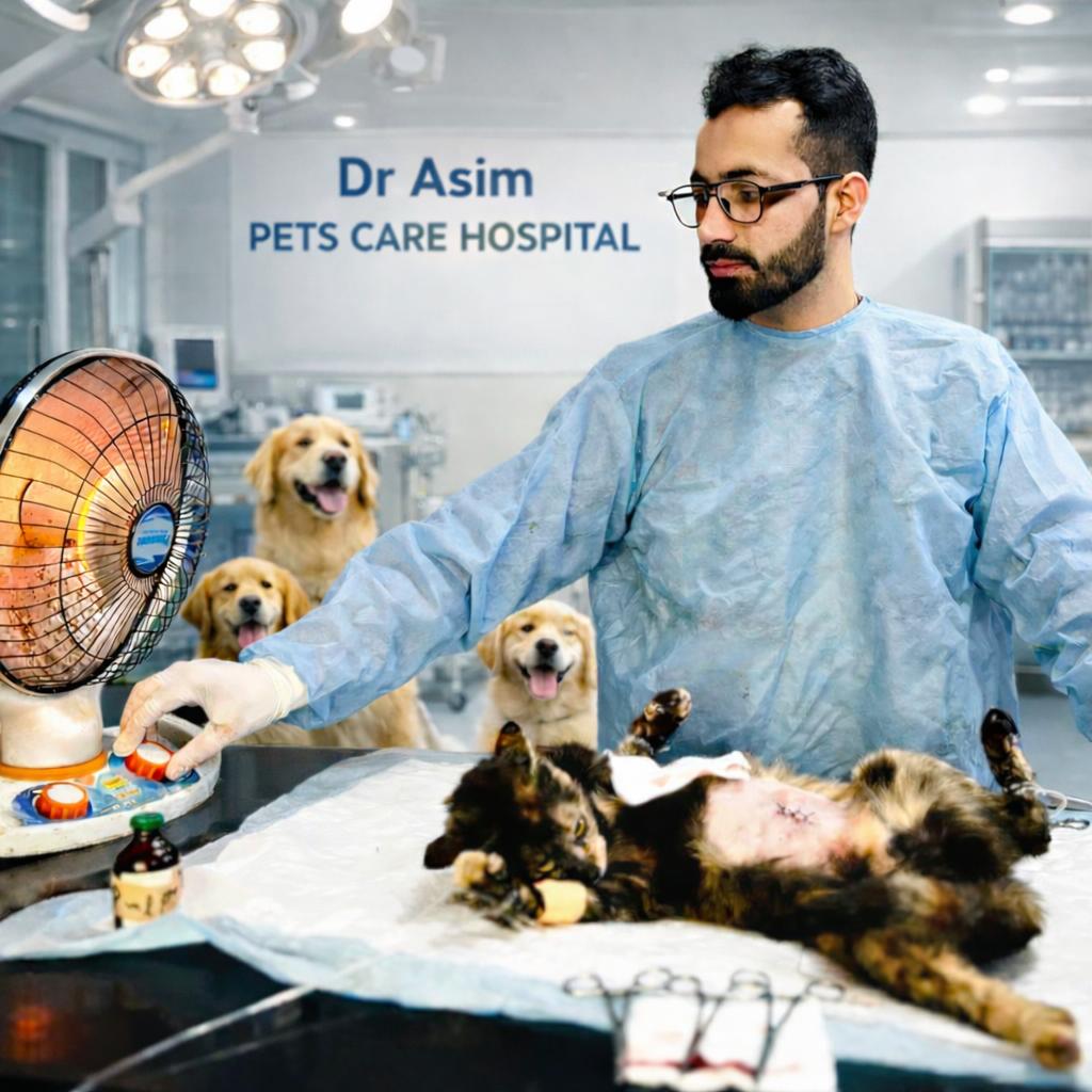 Dr Asim Khan performing surgery at Dr Asim Pets Care Hospital